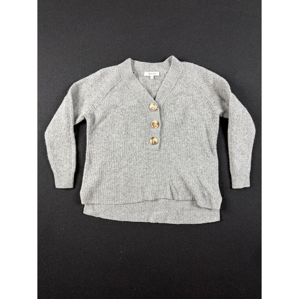 Madewell Merino Wool Blend Ribbed Henley Sweater Gray Womens XS